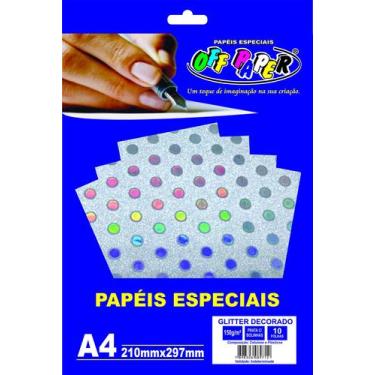 Imagem de Papel Glitter Decorado A4 150g Prata c/ Bolinhas Off Paper unitario