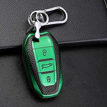 Imagem de WSWJDW TPU macio capa para chave de carro capa chaveiro anel chave bolsa, adequado para Peugeot 308 408 508 2008 3008 4008 5008 Citroen C4 C4L C6 C3-XR, verde conjunto A