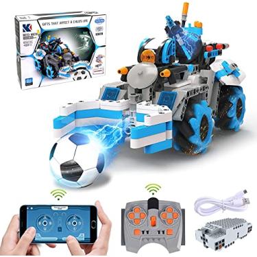 Imagem de Kits de construção de carro modelo para crianças 2.4 Ghz RC jogo de futebol 489 pcs STEM carro de construção com motores de potência 360 ° rotativos programáveis controlados por aplicativo brinquedos de aprendizagem presente para meninos meninas