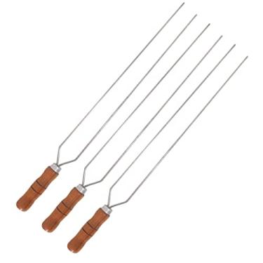 Imagem de 3 Espetos Duplo 50cm De Inox Com Cabo Madeira - Churrasco