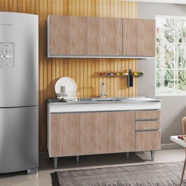 Imagem de Armário Aéreo e Balcão Gabinete com Pia Inox 150cm Branco