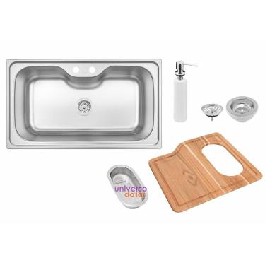 Imagem de Cuba de Sobrepor Tramontina Morgana Maxi 78 FX com Acabamento Acetinado com Válvula Dosador de Sabão Aço Inox