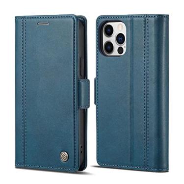 Imagem de GSYH Capa carteira para iPhone 13Mini/13/13 Pro/13 Pro Max, capa flip de couro PU magnético com proteção TPU à prova de choque interna compartimento para cartão, azul, 13 15,5 cm