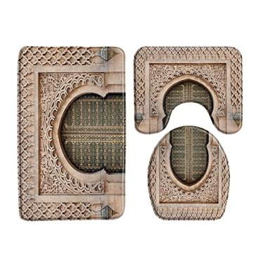 Imagem de Tapetes de banho de luxo para chuveiro 3 peças conjuntos de tapetes de banheiro antiderrapantes para construção retrô decoração de banho capa de banheiro almofada em forma de U, 33598J, 400MMx600MM