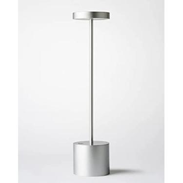 Imagem de Luminária de mesa sem fio, bateria recarregável de 6000 mAh, estrutura de metal de alumínio, lâmpada de mesa portátil de LED, luz noturna de 2 níveis de brilho para restaurantes, bares, jardim, pátio, quarto ao ar livre (prata)
