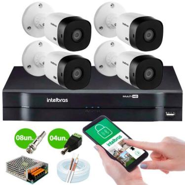 Imagem de Kit Intelbras 4 Câmeras Hd + Dvr Intelbras 1104 + Acessórios + App De