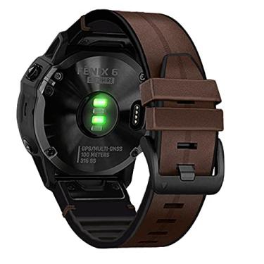 Imagem de Abanen Pulseiras de relógio de couro para Fenix 6 / Fenix 5 / Fenix 7, QuickFit 22 mm couro genuíno macio com pulseira de silicone à prova de suor para Garmin Fenix 6 Pro/Sapphire, Instinct, EPIX 2, Approach S62/S60 (café)