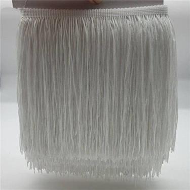Imagem de 10 metros/lote 20 cm de largura guarnição de franja de renda borla aparamento de franja para DIY vestido latino acessórios de roupas de palco fita de renda, branco, 10 metros