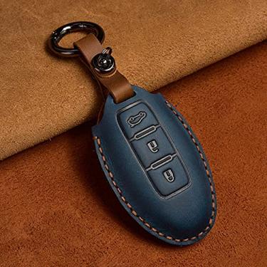 Imagem de CSHU Couro da capa da chave do carro capa chaveiro anel chave bolsa, adequado para Infiniti EX35 FX35 FX50 M56 G35 G37 JX35 QX50 QX60 QX80 Nissan, caixa de 3 botões azul
