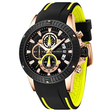 Imagem de AIMES Relógios masculinos casuais com cronógrafo impermeável, esportivo, militar, analógico, movimento de quartzo, elegante, relógio de pulso elegante, presente para homens., Amarelo