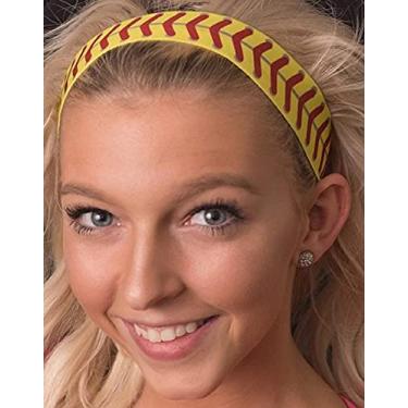 Imagem de Faixa de cabeça de softball amarela antiderrapante com costura rápida vermelha, faixa de cabeça de softbol para meninas, presente de softbol