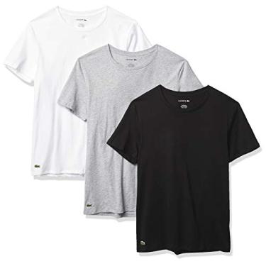 Imagem de Lacoste Pacote com 3 camisetas masculinas Essentials, 100% algodão, ajuste regular, gola redonda, Branco/prata Chineblack, XG