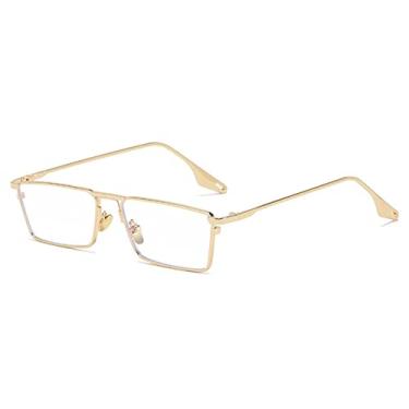 Imagem de Óculos de Sol Retângulo Pequeno Masculino Feminino Lente de Metal Quadrado Vintage Armação Esportes Dropship Óculos UV400, C13 Dourado Transparente, Tamanho Único