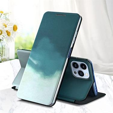 Imagem de Capa de couro flip pintada em aquarela para iPhone 13 12 11 Pro Max XS XR 7 8 Plus SE2 Carteira com suporte magnético Agenda telefônica Capa protetora verde para iPhone 12MiNi