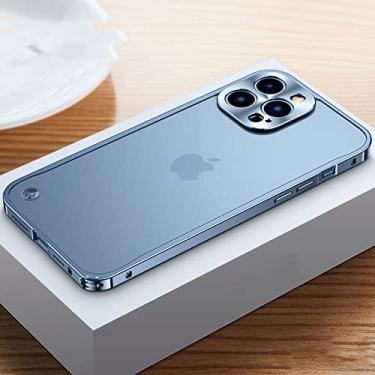 Imagem de Capa de armação de metal galvanizado de luxo para iPhone 11 12 13 14 Pro Max 12 13 Mini 14Plus Capas de telefone de placa traseira de acrílico fosco, azul Sierra 1, para iPhone 11