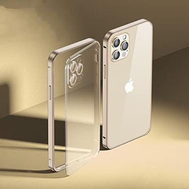 Imagem de Estojo de proteção de armação de metal de luxo com lente completa de vidro anti-queda, capa traseira transparente fosca para iPhone 13 12 11 Pro Max Mini, ouro, para iPhone 13