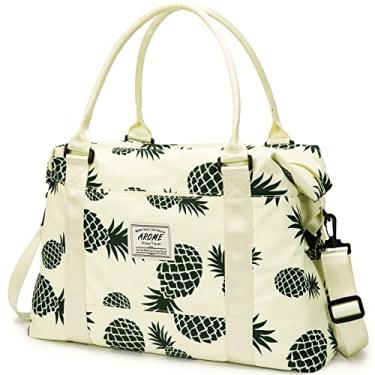 Imagem de AROME Bolsas femininas de fim de semana, bolsa de viagem para fim de semana, bolsa esportiva para academia com bolso molhado e aprovada para voo, Abacaxi, Medium