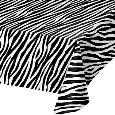 Imagem de Creative Converting Toalha de mesa de plástico com estampa animal de zebra AOP 137 x 274 cm, 137 x 274 cm, multicolorido