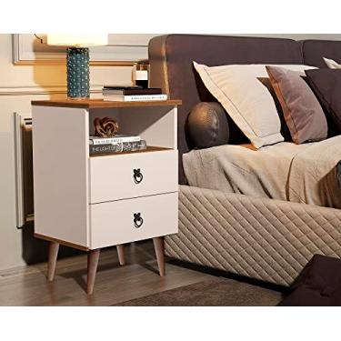 Imagem de Mesa de Cabeceira Para Quarto Madri 2 Gavetas Retrô - Off White com Freijó