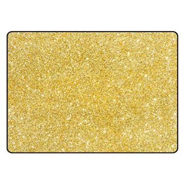 Imagem de DreamBay Tapete abstrato dourado com glitter para área de Natal para sala de estar quarto sala de aula 1,22 m x 1,52 m grande coleção tapete lavável tapete para brincar tapetes de entrada de espuma para berçário