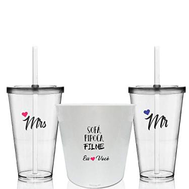 Imagem de Kit 2 Copos e Blade de Pipoca - Mr e Mrs - Dia dos Namorados