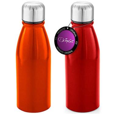 Imagem de Kit 2x Squeeze Alumínio 500 ml Wave TopGet Laranja e Vermelho