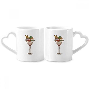 Imagem de Conjunto de canecas de porcelana para casais de xícara de sorvete de flor com alça de coração