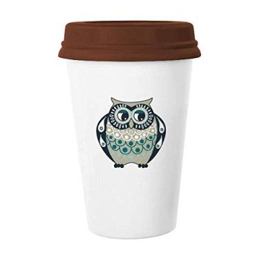 Imagem de Caneca de cerâmica com estampa de coruja Art Deco presente moderna caneca de café copo de cerâmica