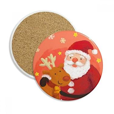 Imagem de Caneca de Natal, Papai Noel, flocos de neve, alce, porta-copos, copo de proteção de mesa, pedra absorvente
