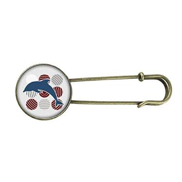 Imagem de Broche de metal retrô com desenho de círculos de golfinho e clipe para joias
