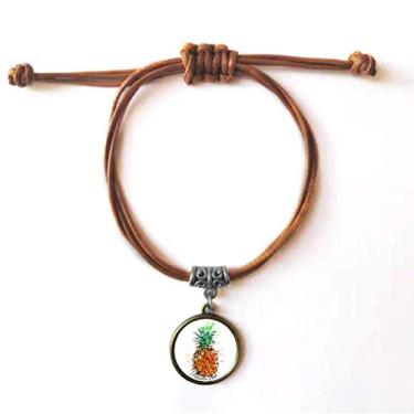 Imagem de DIYthinker Pulseira laranja de abacaxi tropical, pulseira de couro com corda de couro marrom joia presente