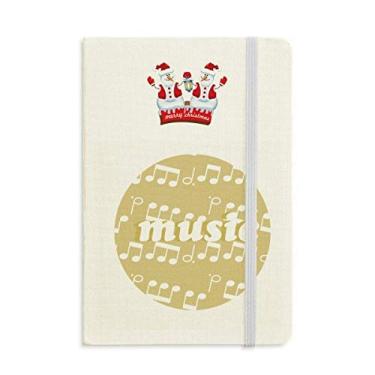 Imagem de Caderno branco com notas musicais, amarelo claro, boneco de neve, capa dura grossa