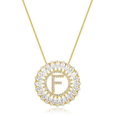 Imagem de Colar mandala com a letra"F" e zircônias banhado em ouro 18k