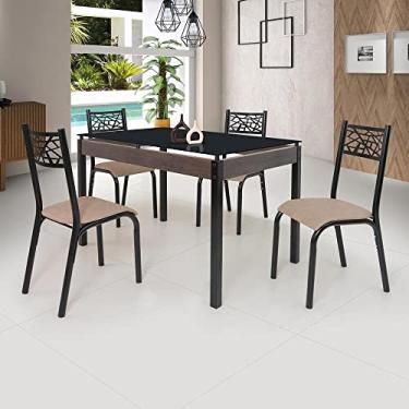 Imagem de Conjunto Sala de Jantar Mesa Jade 120x75cm Tampo Vidro com 4 Cadeiras Ciplafe Preto/linho Bege