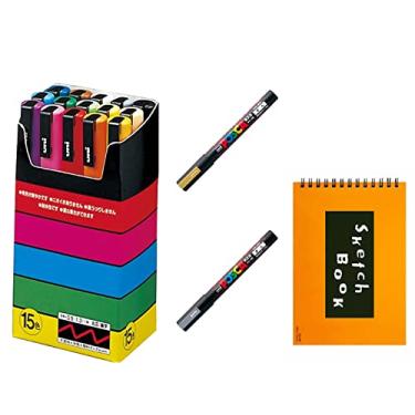 Imagem de Uni-posca Paint Marker Pen SPECIAL SET (b-set) , Mitsubishi Pencil Uni Posca Poster Colour Marking Pens Fine Point 15 Colours (PC-3M15C), Gold and Silver -Japan Import