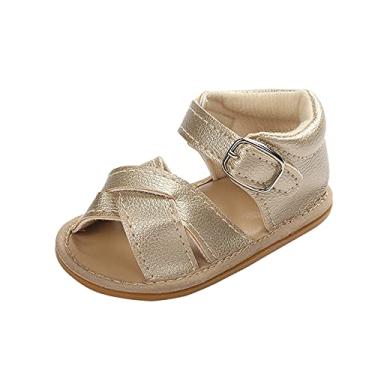 Imagem de Sandálias romanas de verão infantil pré-andador infantil praia sapatos de bebê meninas tamanho 4 sandálias, Dourado, 9-18 Months Infant