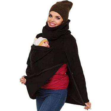 Imagem de Jaqueta Com Capuz De Espessura Dupla Casaco Canguru, Jaqueta Multifuncional Feminina Maternidade Grávida Top Bebê Vestindo Suporte De Bebê Moletom Com Capuz De Lã Suéter Portador De Bebê,1,S,Hilar