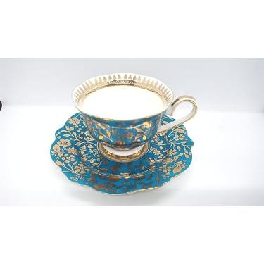 Imagem de Xícara de Chá com Pires - Azul Turquesa e Ouro