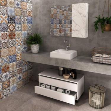 Imagem de Gabinete Rodizio para Banheiro com Espelheira 80cm Branco