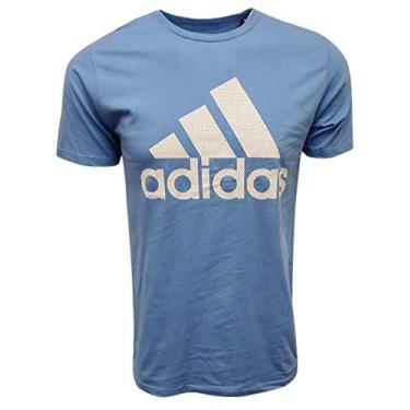 Imagem de Camiseta masculina Adidas com estampa de emblema do esporte (GG, azul claro/branco (logotipo de mesh))