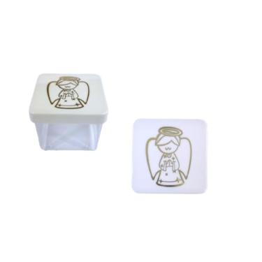 Imagem de 24 Caixinhas Acrílica 4x4cm Tampa Presente Gravura Anjo Dourado para Mimos Batizado Lembrancinhas Nascimento Anjinho Natal Maternidade (Branca)