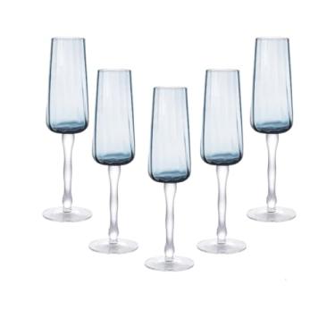 Imagem de CJ 6 TAÇASDE CRISTAL PARA CHAMPAGNE ONDULADAS AZUL