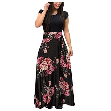 Imagem de Use combinando saia feminina floral curta estampa manga colorida vestido longo vestido feminino vestidos casuais para adolescentes, Vermelho, GG