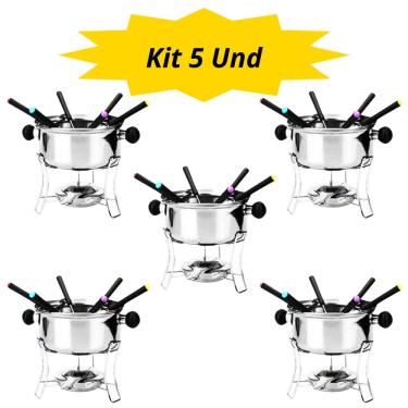 Imagem de Kit 5 Jogo de Fondue Inox 6 Garfos Suporte Fogareiro - 410ml