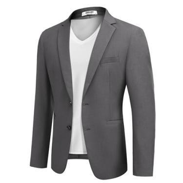 Imagem de COOFANDY Jaqueta masculina casual esportiva slim fit leve blazers jaqueta de terno de negócios com dois botões, Cinza escuro, P
