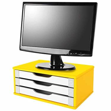 Imagem de Suporte de Monitor 3 Gavetas, Mdf Amarelo C/Gaveta Branca - Souza e Cia (Ref: 3356), AMARELO COM BRANCO