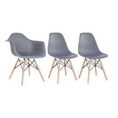 Imagem de Kit 1 Cadeiras Eames Daw Com Braços + 2 Cadeiras Eiffel Dsw C