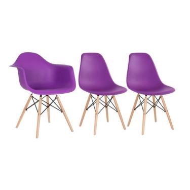 Imagem de Kit 1 Cadeiras Eames Daw Com Braços + 2 Cadeiras Eiffel Dsw R