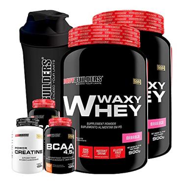 Imagem de Kit 2x Waxy Whey 900g + 2x BCAA 4,5 100g + Power Creatina 100g + Coqueteleira - Bodybuilders (Morango)