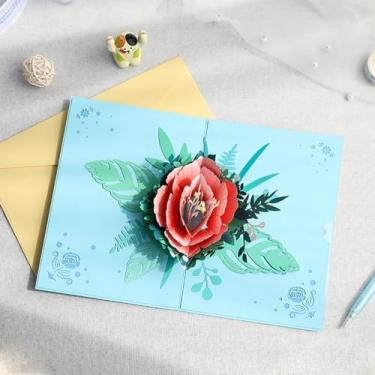 Imagem de FRJINIE Cartão pop-up de cesta de flores, cartões de aniversário, presentes de dia das mães, cartões comemorativos 3D feitos à mão para ela com cartão de notas e envelope para todas as ocasiões, (A)